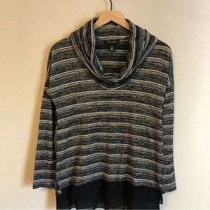 WHITE House Black Market Womens Pullover Top Stripes Cowl Neck Rayon XSmall